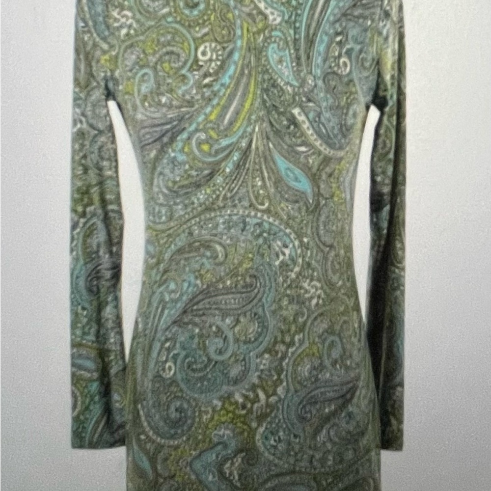 Michael Kors Blue Green Long Sleeve Crew Neck Dress